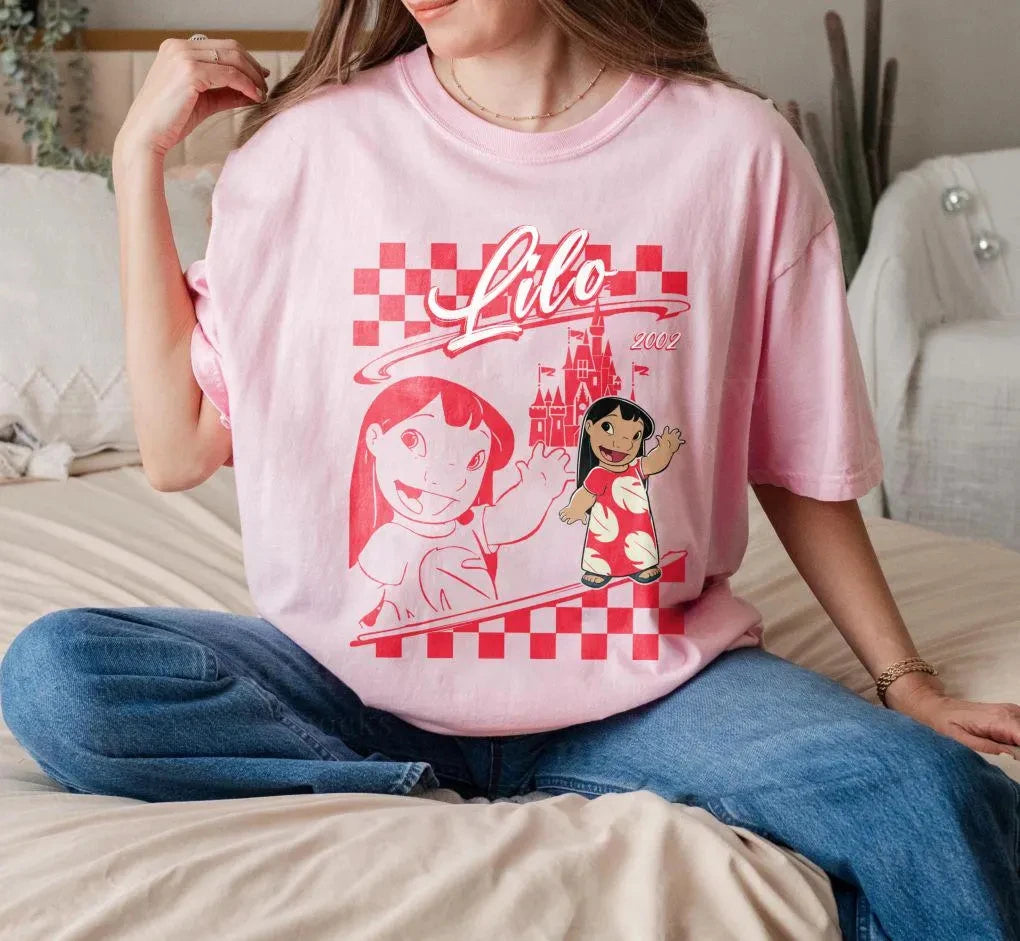 Disney Stitch Cartoon Pattern Printed Cotton Short Sleeve T-shirt Summer Women's Travel Family Party Tee Versatile Commuter Top