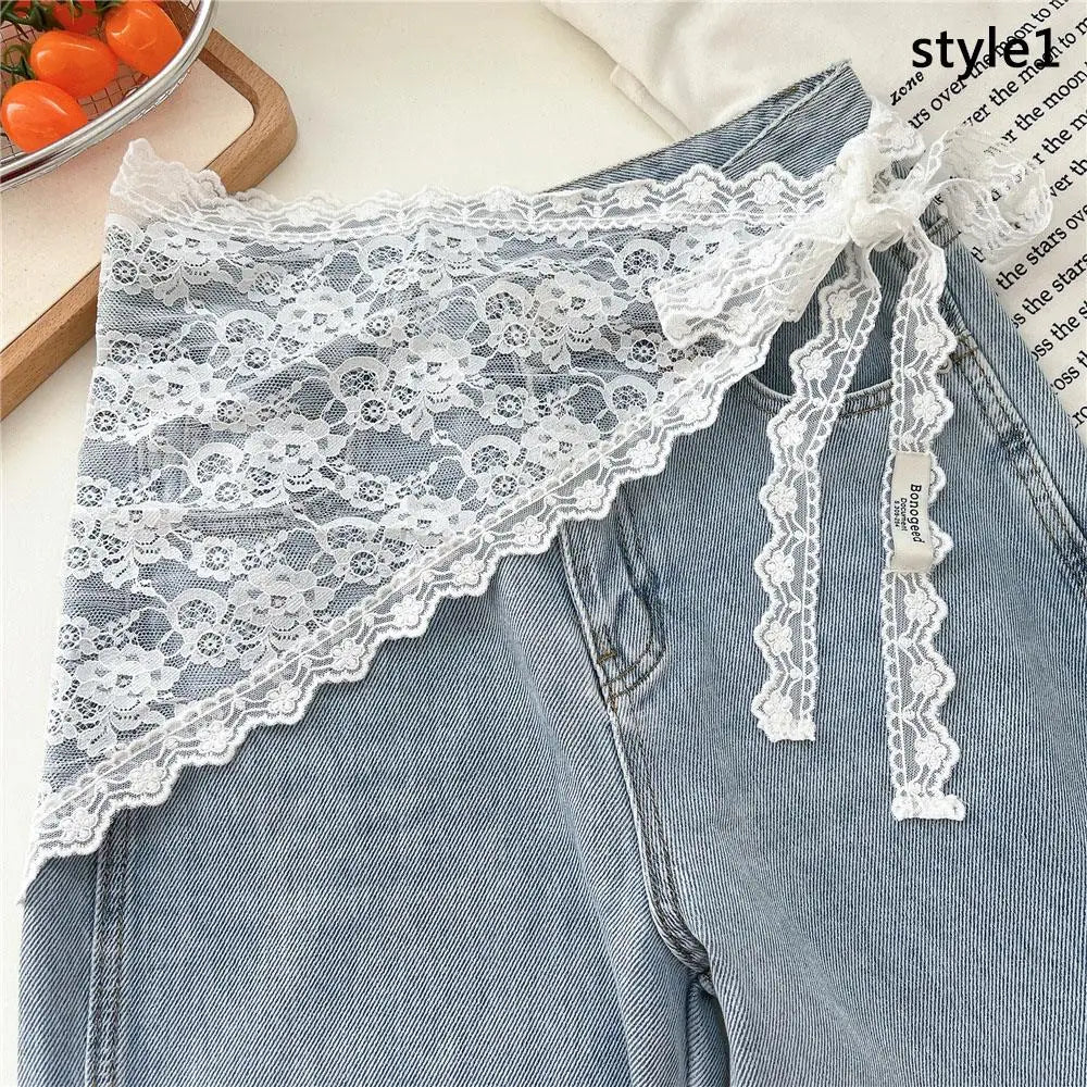Y2K Stacked Lace Half Skirt Women Lace Tulle Bandage Skirt Layering Small Butt Curtain Short Skirt Flower Triangle Hair Scarf