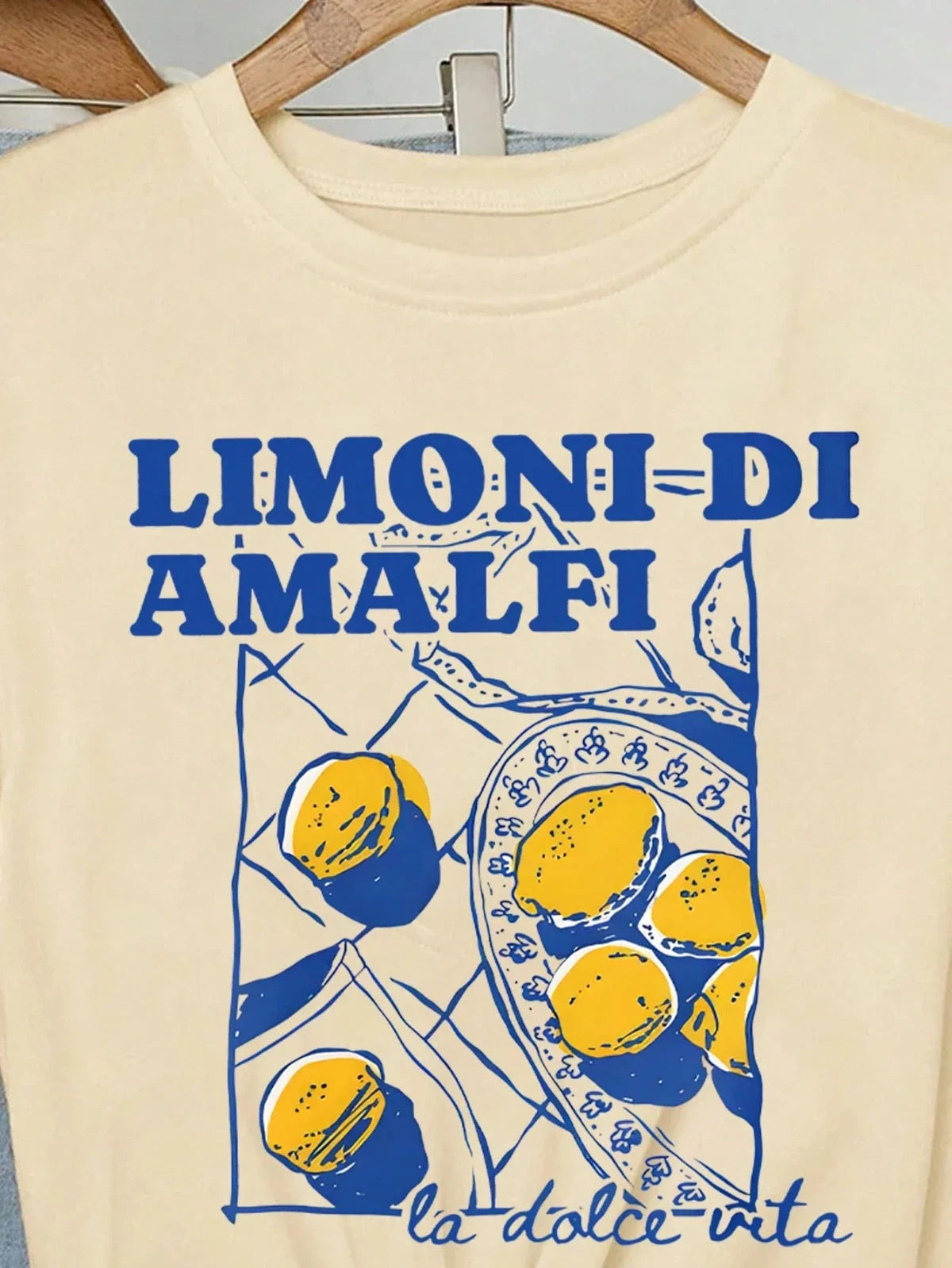 Limoni Di Amalfi Lemon Graphic Women's New Trend Collection Crew Neck Lettering Casual T-Shirt Summer Fashion