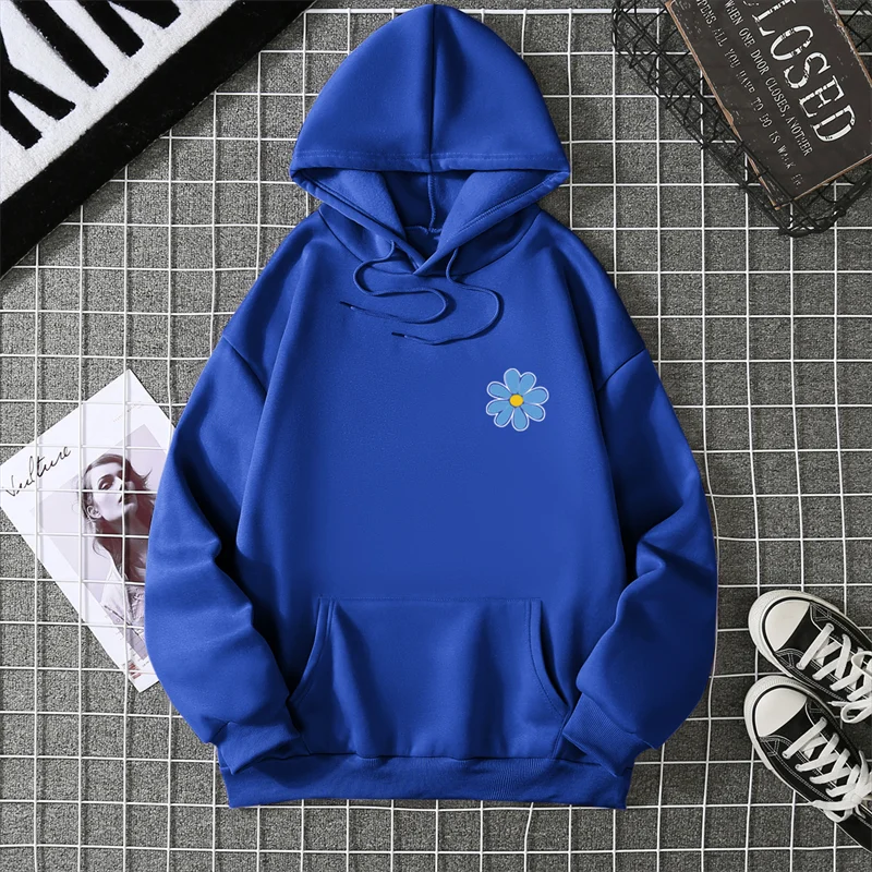 KoreaLuxury Brand Unisex Streetwear Tops Chrysanthemum Graphic Winter Autumn Womens Hoodie Street Hip-hop Leisure Loose Pullover