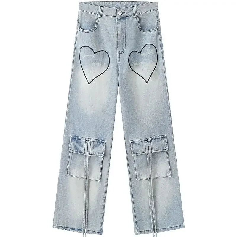 Woman Jeans Cargo Wide Leg Denim Pants for Women Size X Larg on Sale Pant Harajuku Fashion Vibrant 2025 Emo Gyaru Cheap Trousers