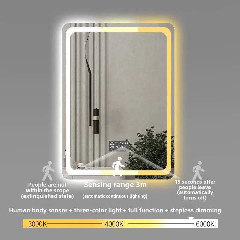 Stylish Square Smart Bathroom Mirror Washstand Makeup Mirror LED Lights Front and Rear Luminous Plug-in Full Body Mirror Vanity