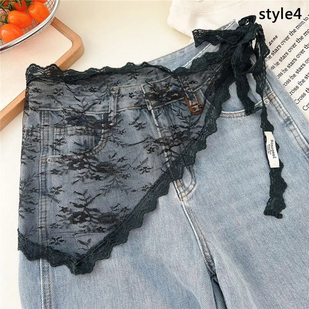 Y2K Stacked Lace Half Skirt Women Lace Tulle Bandage Skirt Layering Small Butt Curtain Short Skirt Flower Triangle Hair Scarf