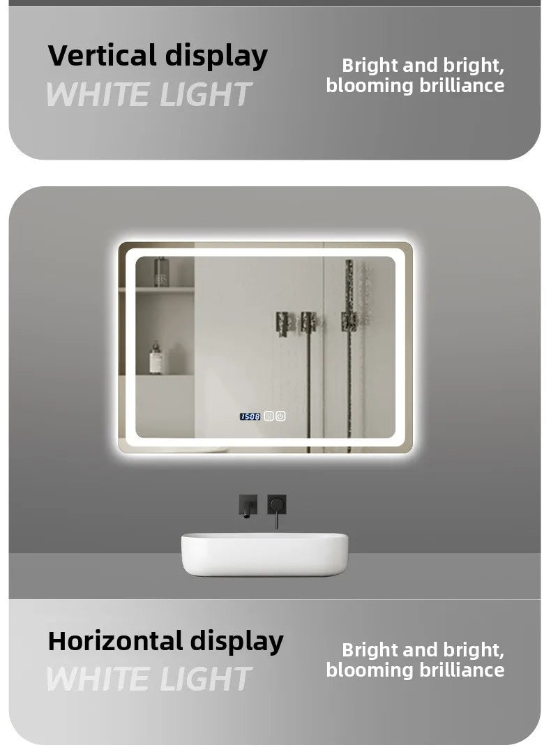 Stylish Square Smart Bathroom Mirror Washstand Makeup Mirror LED Lights Front and Rear Luminous Plug-in Full Body Mirror Vanity