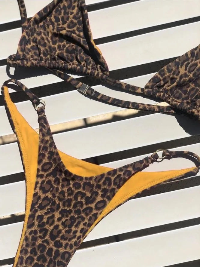 High Cut Micro Bikini Women Leopard Bandage Push Up Swimsuit Sexy Bathing Suit Padded Thong Swimwear Biquini Trajes De Baño 2024
