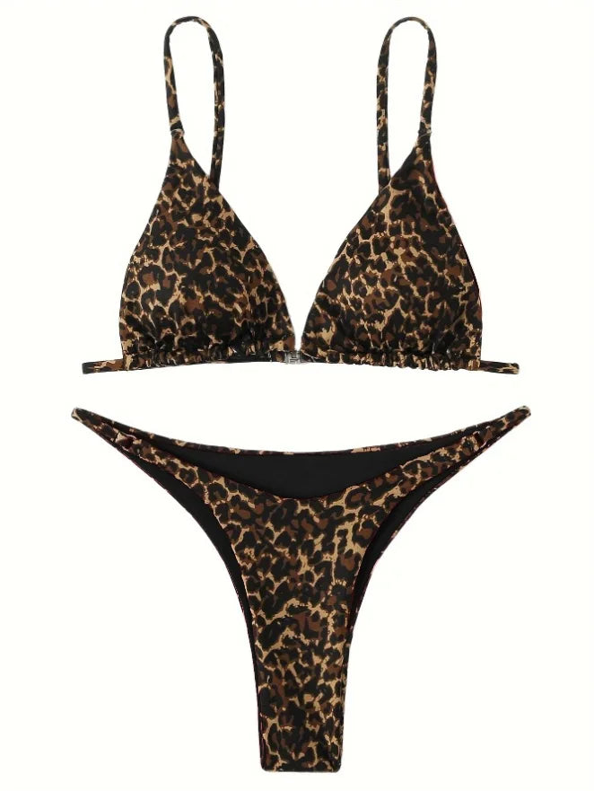 High Cut Micro Bikini Women Leopard Bandage Push Up Swimsuit Sexy Bathing Suit Padded Thong Swimwear Biquini Trajes De Baño 2024