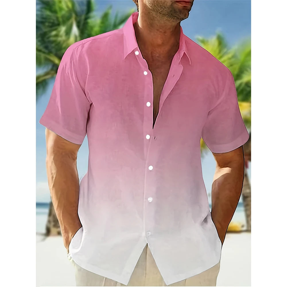 Summer Gradient 3D Print Hawaiian Beach Shirts Men Women Casual Fashion Streetwear Oversized Short Sleeve Shirt Man Tops Blouse