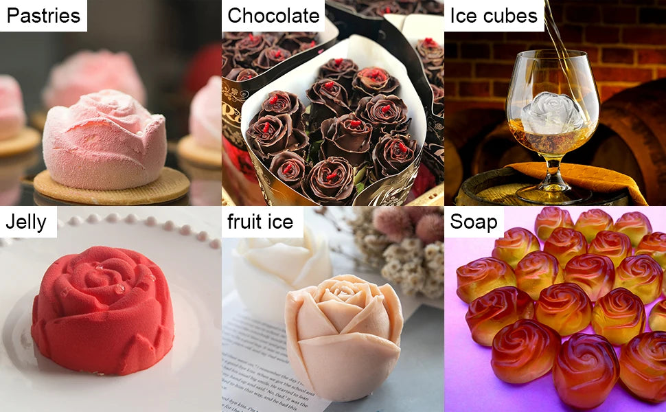Large Ice Cube Tray Rose Shape Ice Molds Diamond 3D Silicone Mould Reusable for Cocktails Whiskey Party Supplies Ice Maker Mold