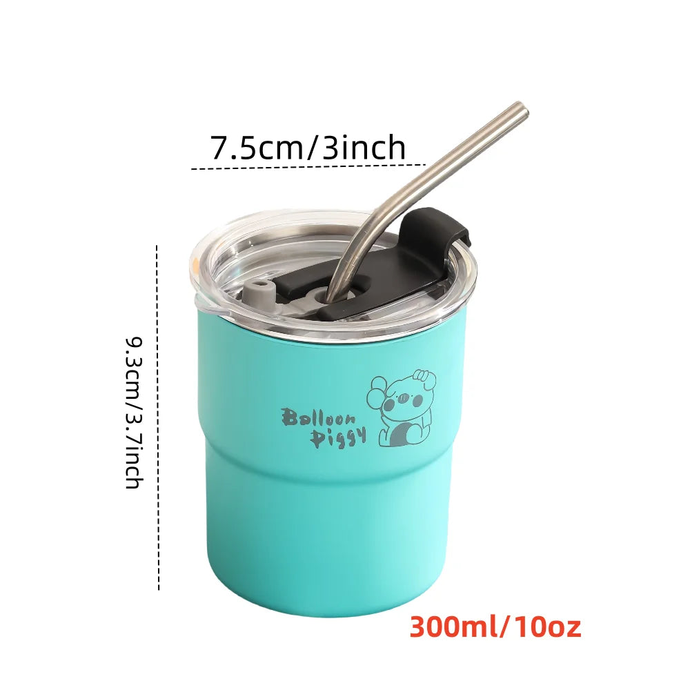 10-Ounce Coffee Cup Set with Straw And Lid Stainless Steel 304 Portable Outdoor Mug Office Removable Inner Cup Home Water Mug