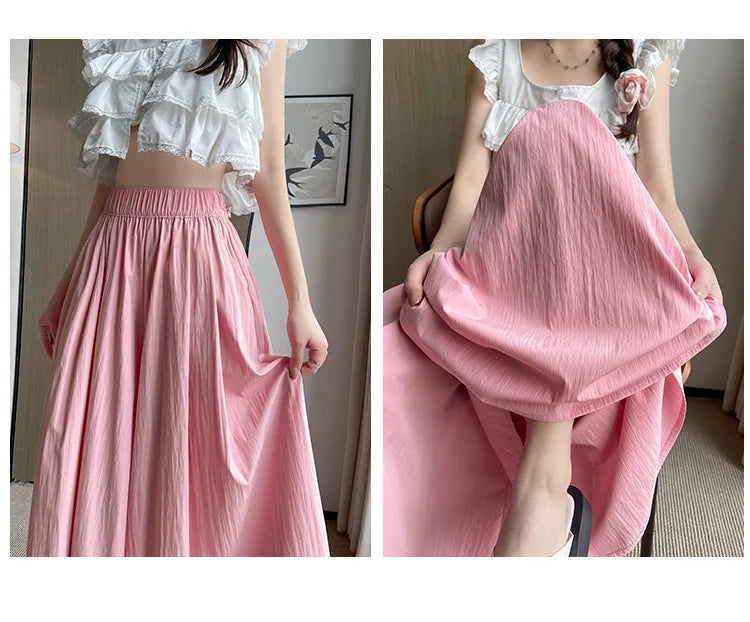 BIVIGAOS Spring Summer A-Line High Waist Pants Skirt Women Trend Fashion Japanese Culottes Casual Loose Ice Silk Wide Leg Pants
