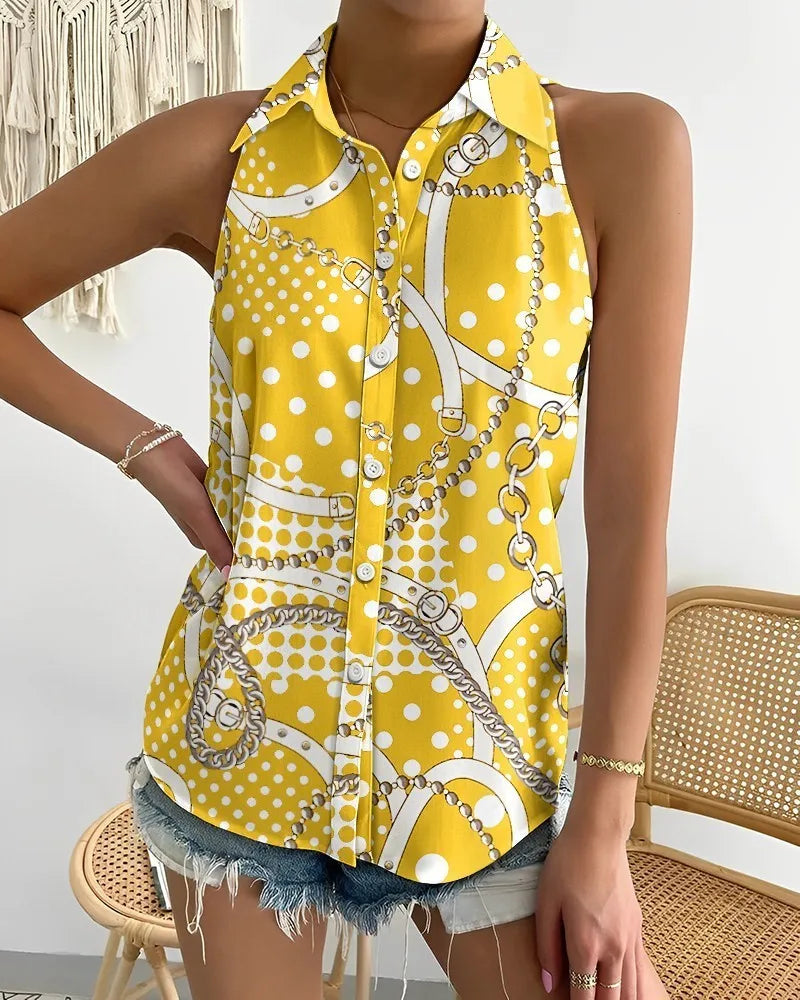 Global AliExpress Europe and America cross-border summer casual fashion one-shoulder sleeveless abstract print women's shirt