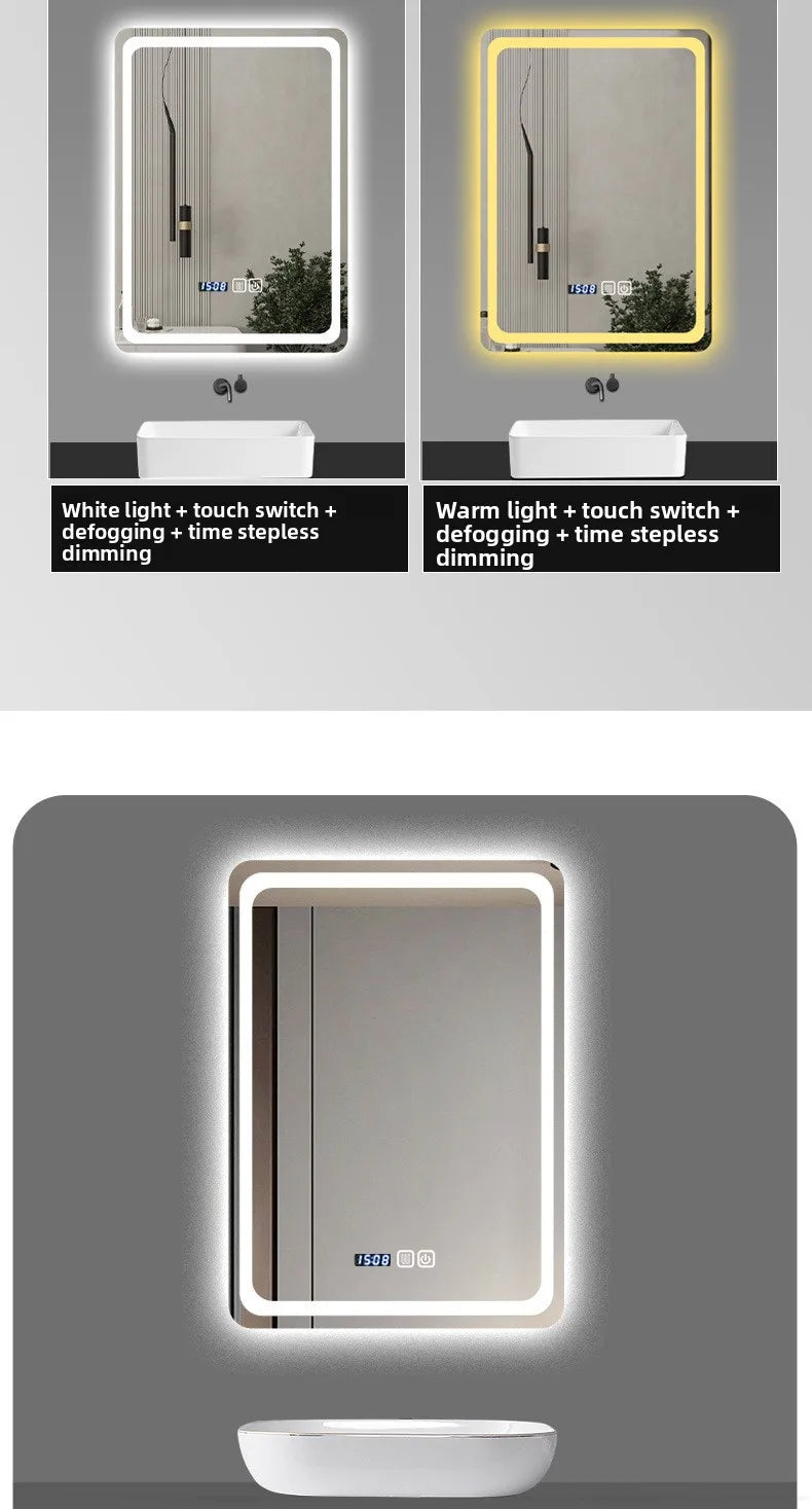 Stylish Square Smart Bathroom Mirror Washstand Makeup Mirror LED Lights Front and Rear Luminous Plug-in Full Body Mirror Vanity