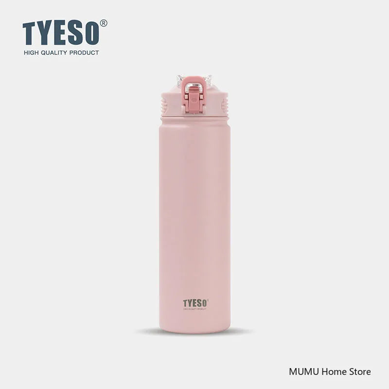 Tyeso 600/750ML Thermos Bottle With Straw Stainless Steel Car Thermal Cup Sports Water Bottles Keeps Cold and Heat Thermal Mug