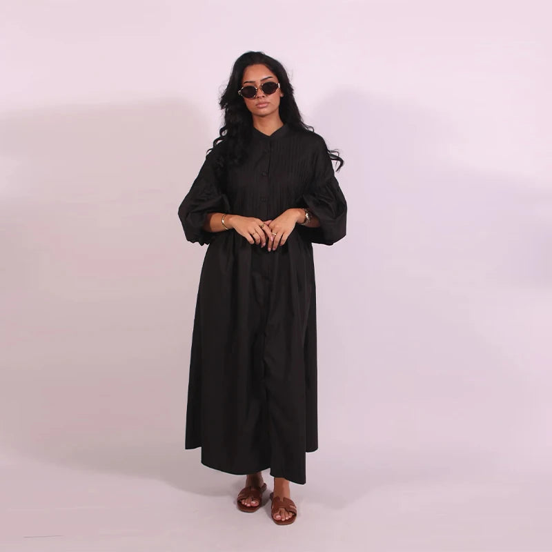 Casual Long Dress Women Loose O Neck Single Breasted Long Sleeves High Waist Robe Female 2025 Summer Fashion Solid Dresses Lady