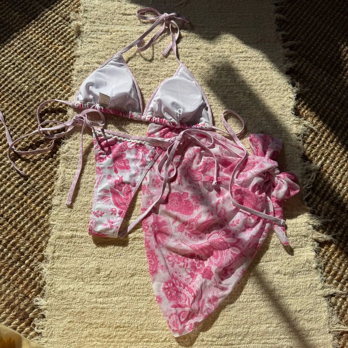 With Sarong Printed Halter Bikini Women Swimwear Female Swimsuit Three-pieces Bikini Set Padded Bather Bathing Suit Swim