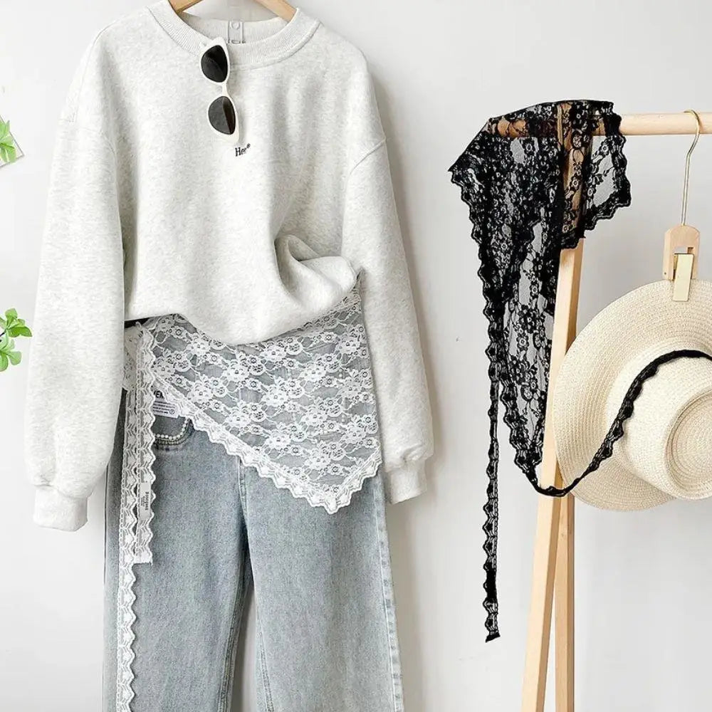 Y2K Stacked Lace Half Skirt Women Lace Tulle Bandage Skirt Layering Small Butt Curtain Short Skirt Flower Triangle Hair Scarf
