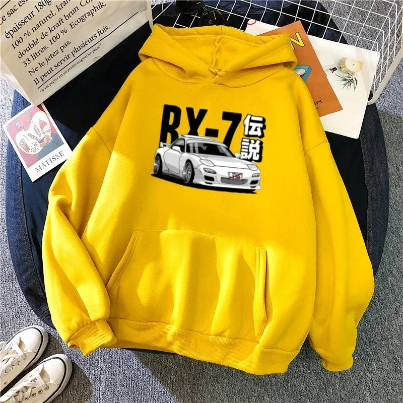 Initial D Hoodie Jdm Vintage Rx7 Fd Drift Japanese Car Print Sweatshirt Harajuku Loose Women's Sportswear Street Pullover Y2KTop