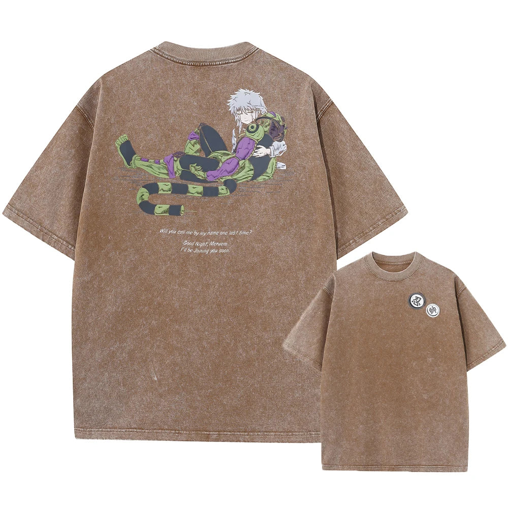 Anime Hunter X Hunter Washed Tshirt Graphic Hip Hop Vintage T Shirt Men Women Harajuku Cotton Casual Short Sleeve Tshirt
