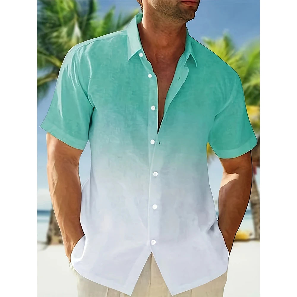 Summer Gradient 3D Print Hawaiian Beach Shirts Men Women Casual Fashion Streetwear Oversized Short Sleeve Shirt Man Tops Blouse