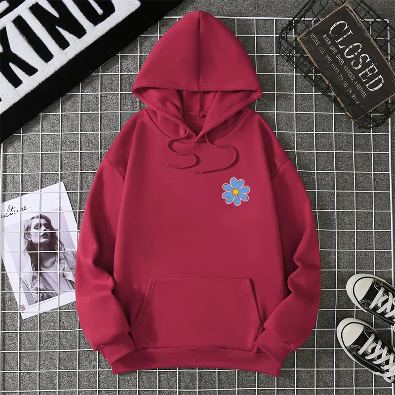 KoreaLuxury Brand Unisex Streetwear Tops Chrysanthemum Graphic Winter Autumn Womens Hoodie Street Hip-hop Leisure Loose Pullover
