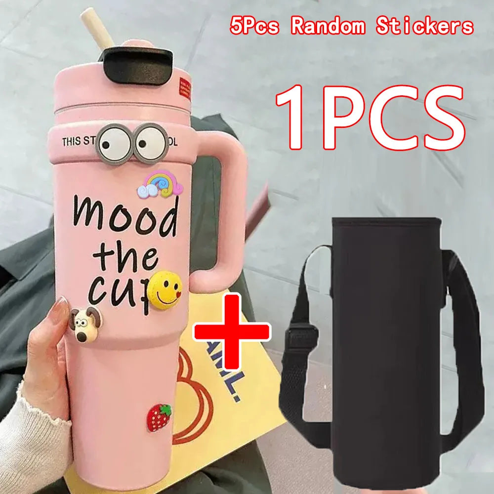 1000ML Thermal Water Bottle 32oz Large Capacity With Straw Stainless Steel Thermos Bottle Cold and Hot Thermos Cup