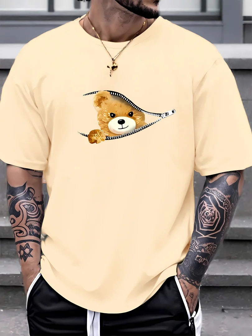 Summer Men's Trendy Bear Pattern Printed T-shirt for Men and Women Suitable for Casual Breathable Top