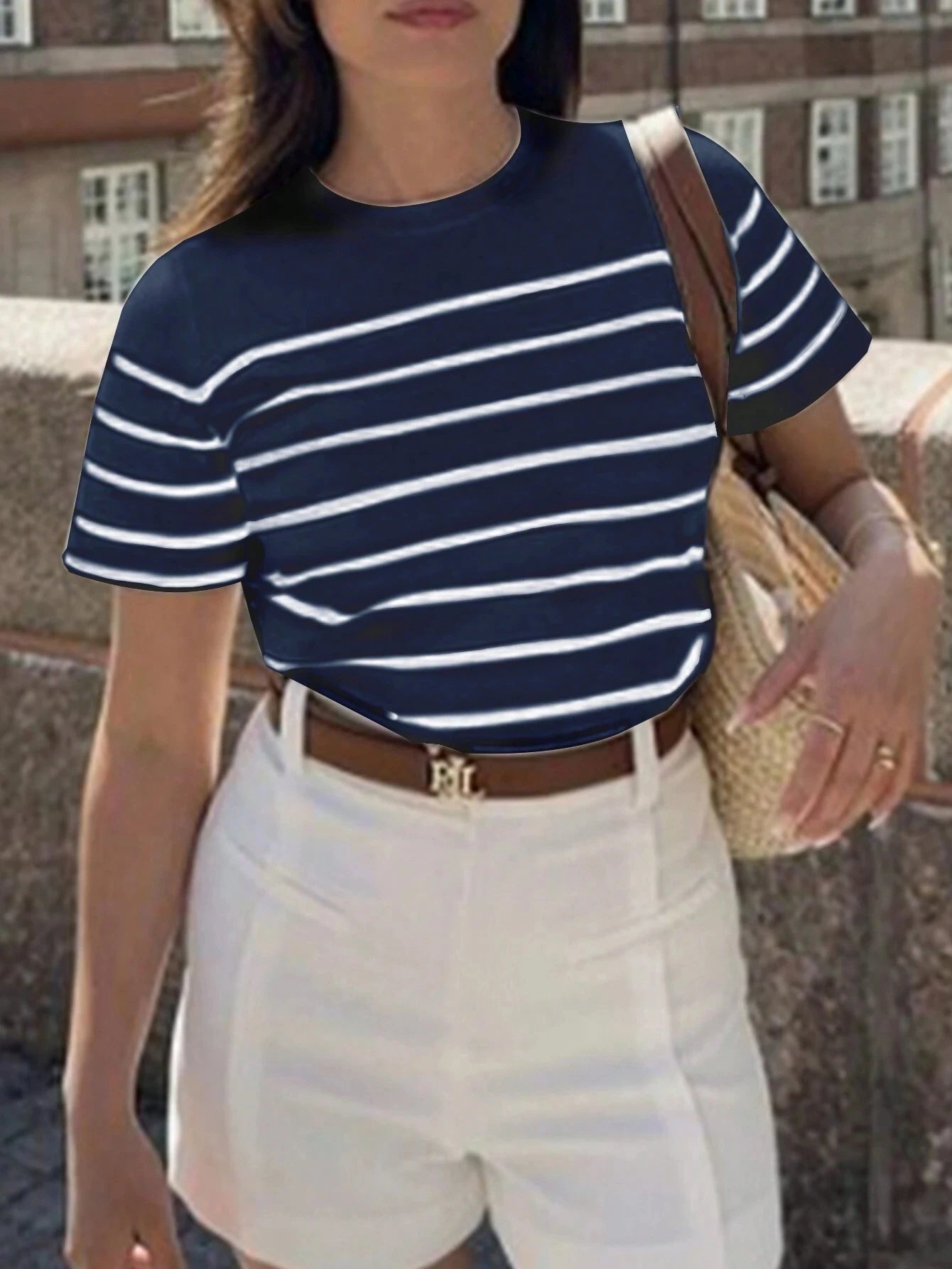 Women's Classic Stripe Printed Retro T-shirt Loose Breathable Short Sleeve CasualCommuter Clothing Home Clothing Top