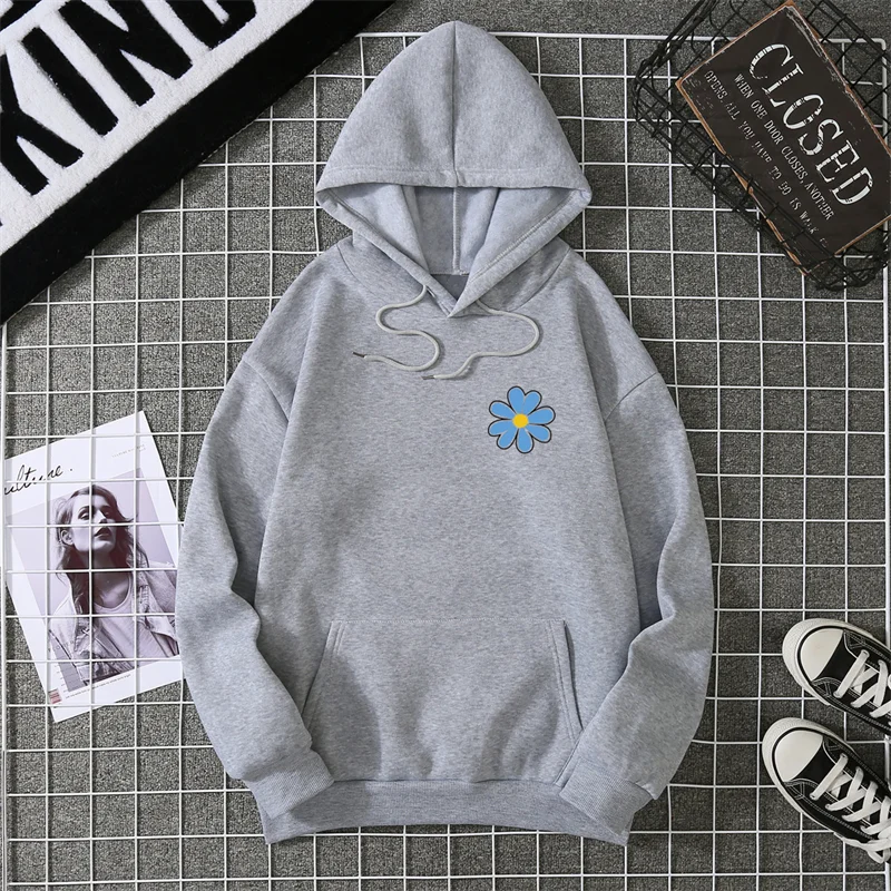 KoreaLuxury Brand Unisex Streetwear Tops Chrysanthemum Graphic Winter Autumn Womens Hoodie Street Hip-hop Leisure Loose Pullover