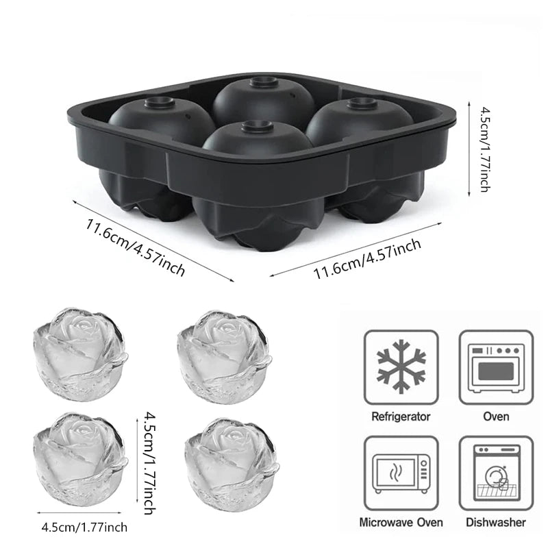 Large Ice Cube Tray Rose Shape Ice Molds Diamond 3D Silicone Mould Reusable for Cocktails Whiskey Party Supplies Ice Maker Mold