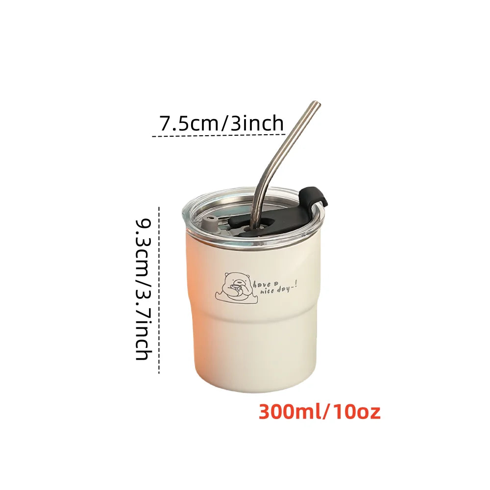 10-Ounce Coffee Cup Set with Straw And Lid Stainless Steel 304 Portable Outdoor Mug Office Removable Inner Cup Home Water Mug