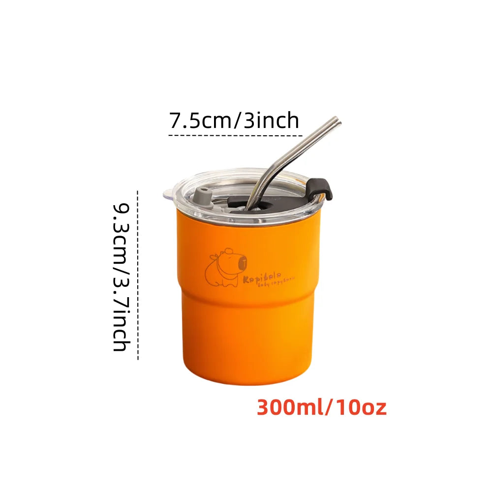 10-Ounce Coffee Cup Set with Straw And Lid Stainless Steel 304 Portable Outdoor Mug Office Removable Inner Cup Home Water Mug