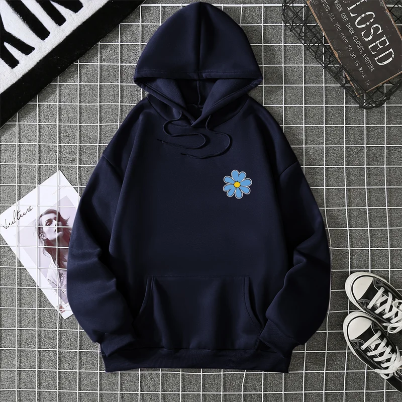 KoreaLuxury Brand Unisex Streetwear Tops Chrysanthemum Graphic Winter Autumn Womens Hoodie Street Hip-hop Leisure Loose Pullover