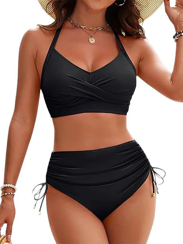 OIINAA Striped Bikini Set Women Sexy Swimsuit Shirring Two-Piece Backless Female Swimwear Bathing Summer 2025 Fashion Beachwear
