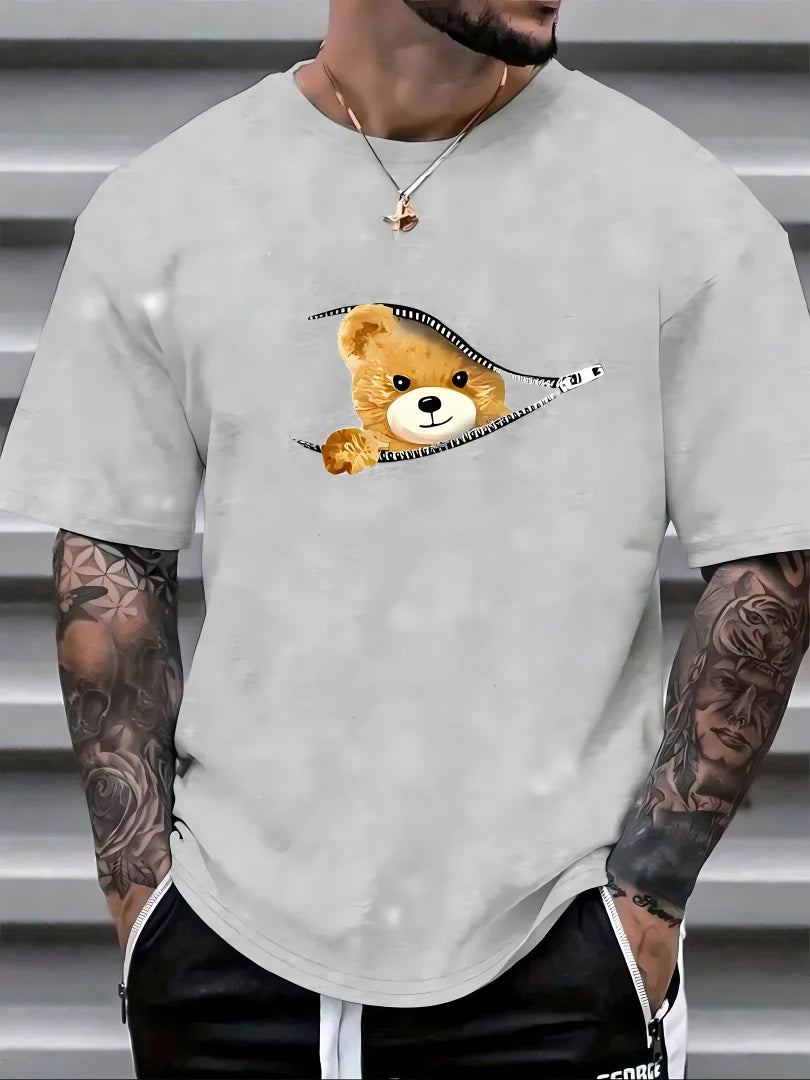 Summer Men's Trendy Bear Pattern Printed T-shirt for Men and Women Suitable for Casual Breathable Top
