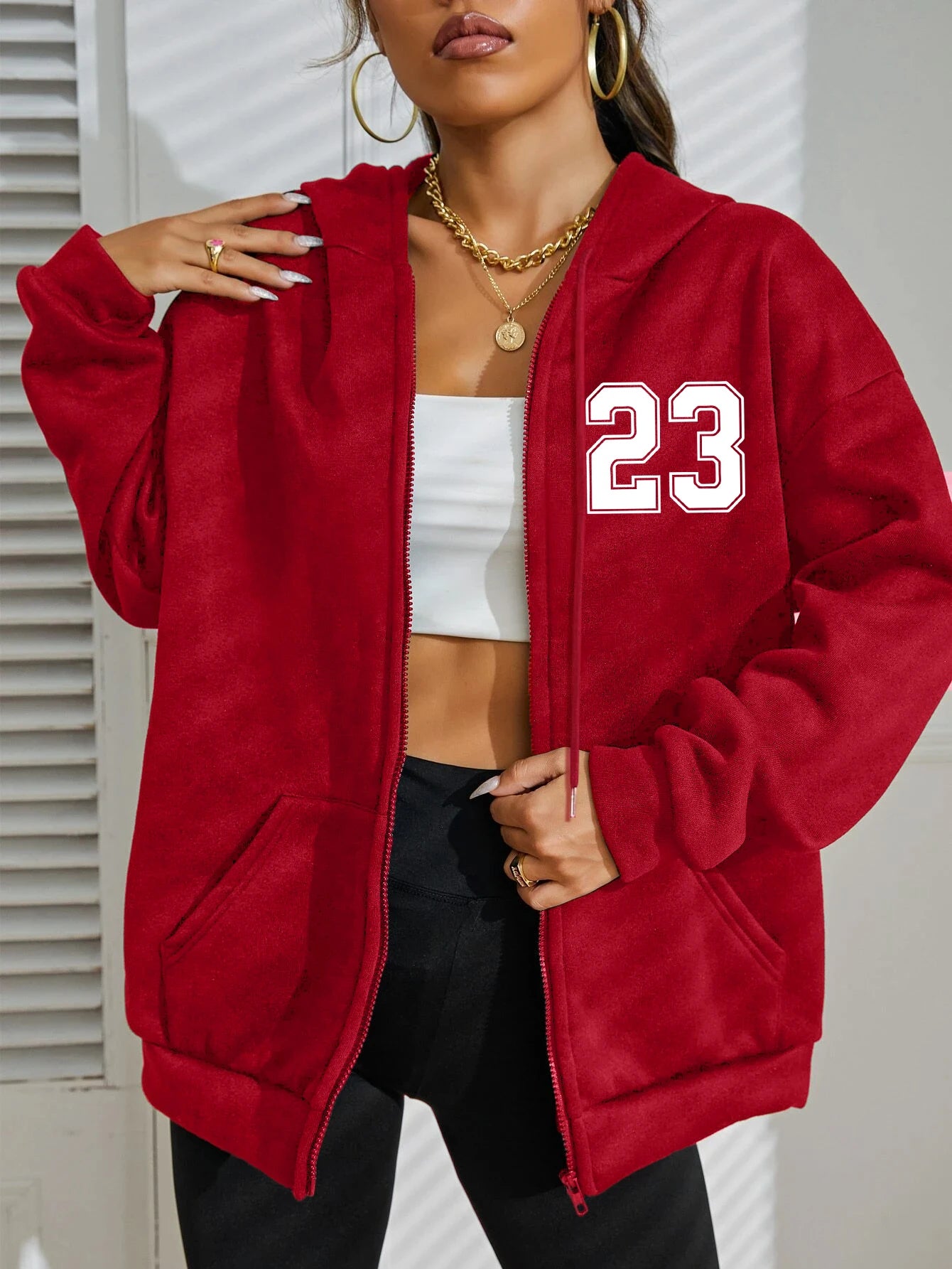 New York Number 23 Art Letter Printing Women Zipper Hoodie Fashion Hoodies Fleece Sportswears Autumn Casual Female Hoody