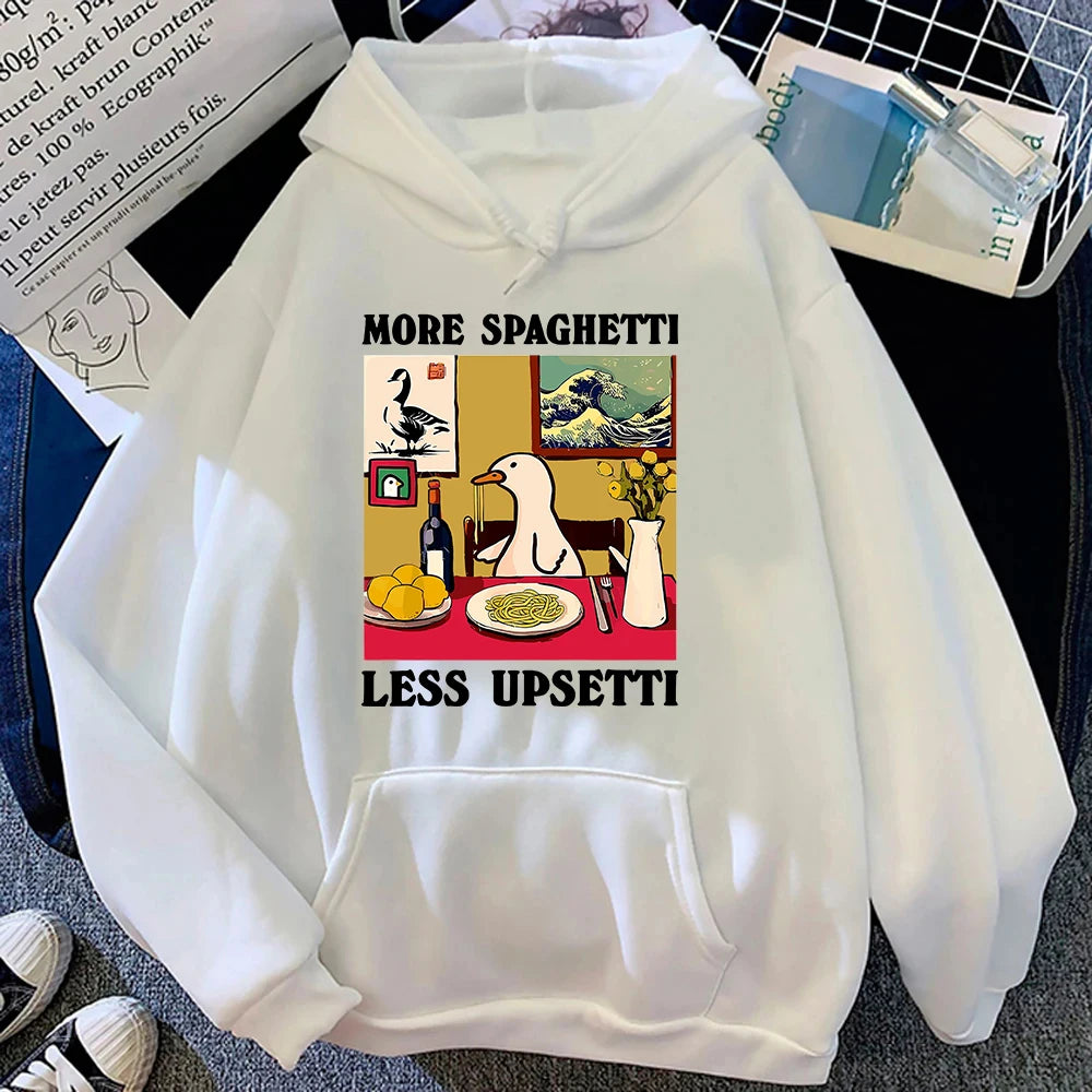 Funny Duck Spaghetti Hoodie More Spaghetti Less Upsetti Women Hoodies Autumn Winter Clothes Aesthetic Sweatshirt Vintage