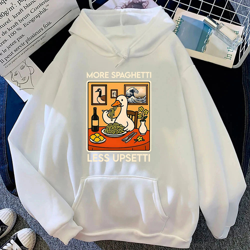 Funny Duck Spaghetti Hoodie More Spaghetti Less Upsetti Women Hoodies Autumn Winter Clothes Aesthetic Sweatshirt Vintage