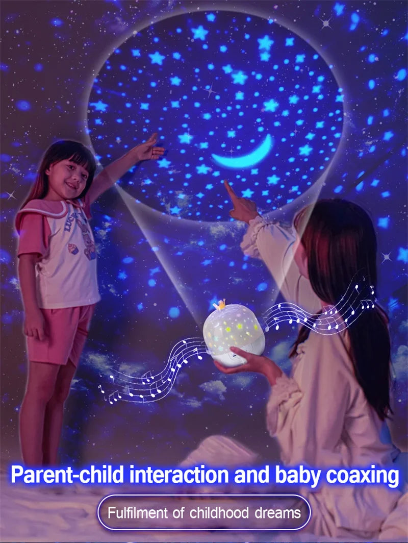 Crown Star Light Projection Rotating Star Bedroom Ceiling Atmosphere Night Lamp Stars Childrens Birthday Gift with Films Sheet