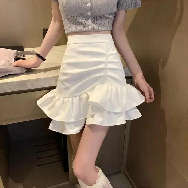 Tight Woman Skirt Short Wrap Mini Ruffle High Waist Y2k Vintage Clothing Trend 2025 New in Streetwear Premium V Skirts for Women