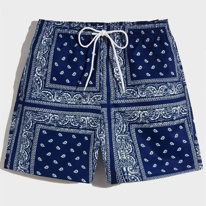 Trend Bandana Graphic Beach Short for Men Summer Fashion Swim Trunks Loose Casual Streetwear Hawaiian Short Pants