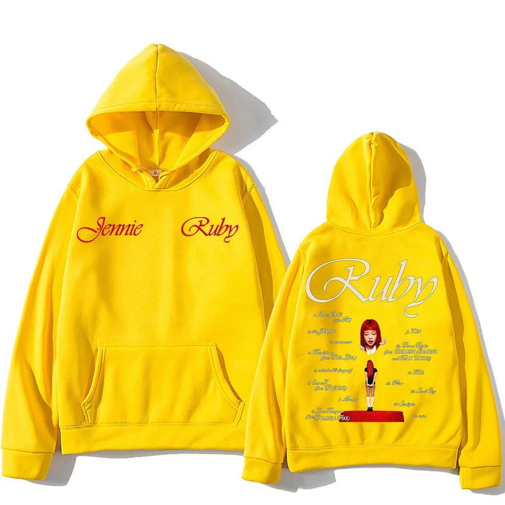 2025 New Jennie Kpop Hoodie Jennie Ruby 1st Album Tracklist Clothes Unisex Design Aesthetic Pullover Jennie Pretty Girl Mantra