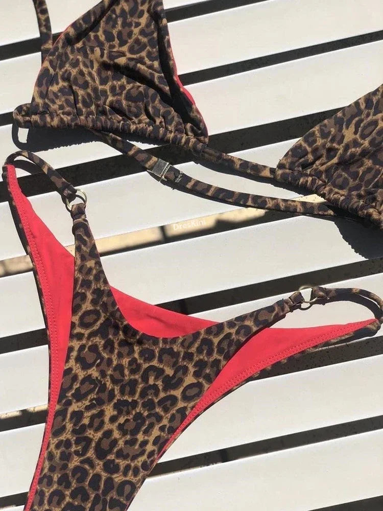 High Cut Micro Bikini Women Leopard Bandage Push Up Swimsuit Sexy Bathing Suit Padded Thong Swimwear Biquini Trajes De Baño 2024