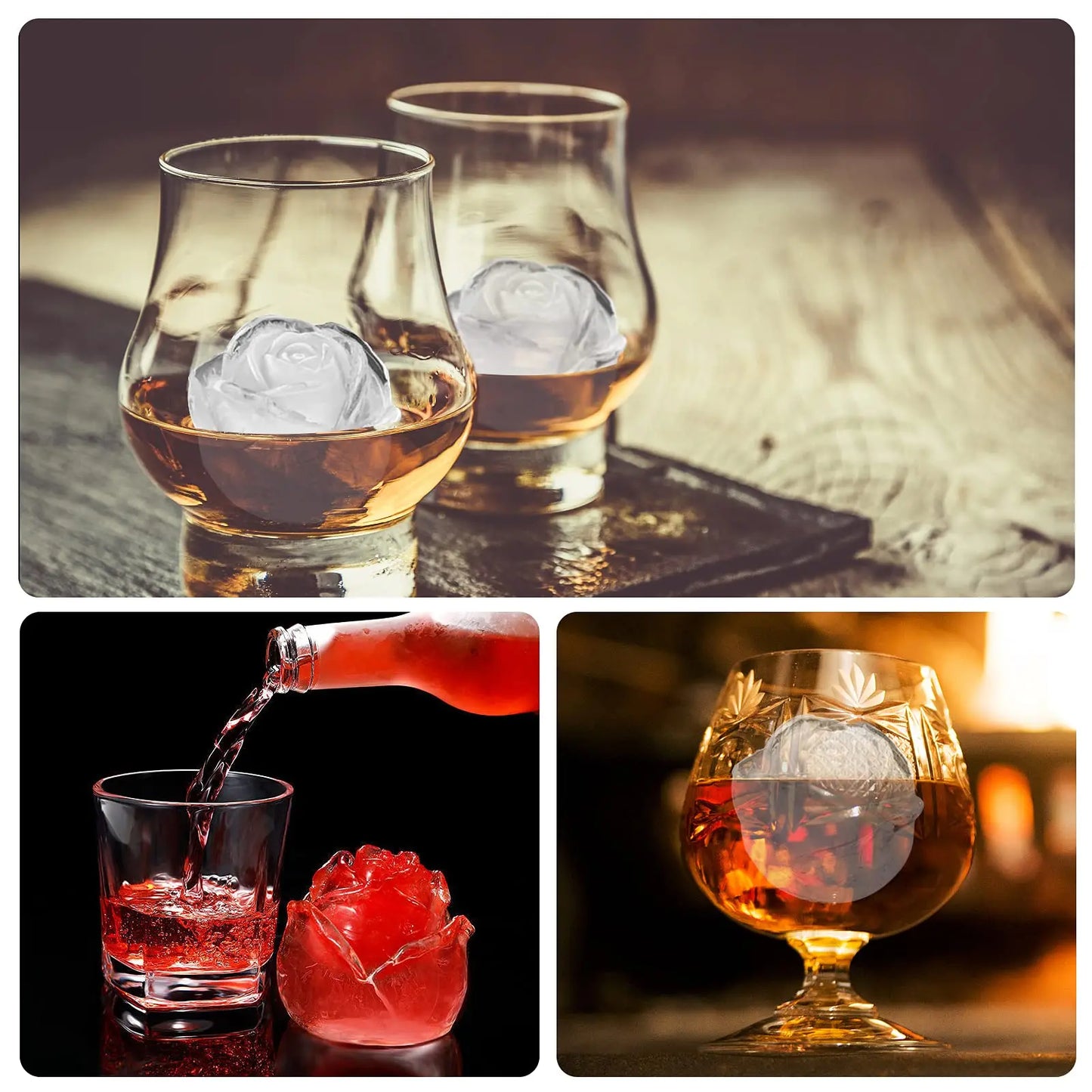 Large Ice Cube Tray Rose Shape Ice Molds Diamond 3D Silicone Mould Reusable for Cocktails Whiskey Party Supplies Ice Maker Mold