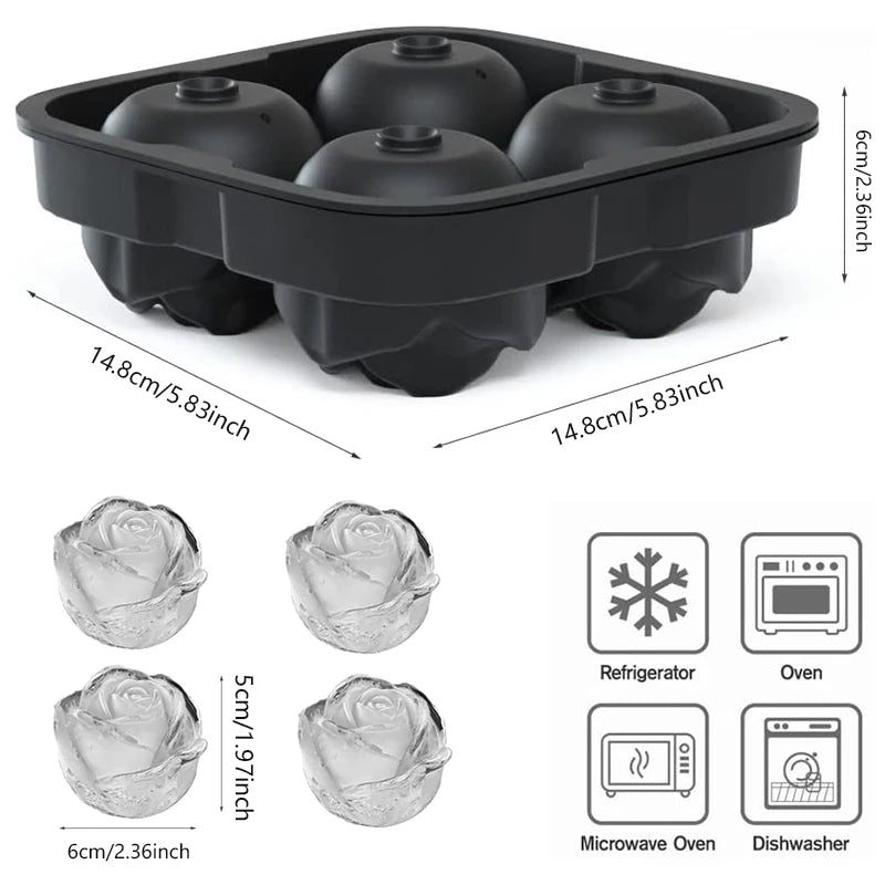 Large Ice Cube Tray Rose Shape Ice Molds Diamond 3D Silicone Mould Reusable for Cocktails Whiskey Party Supplies Ice Maker Mold