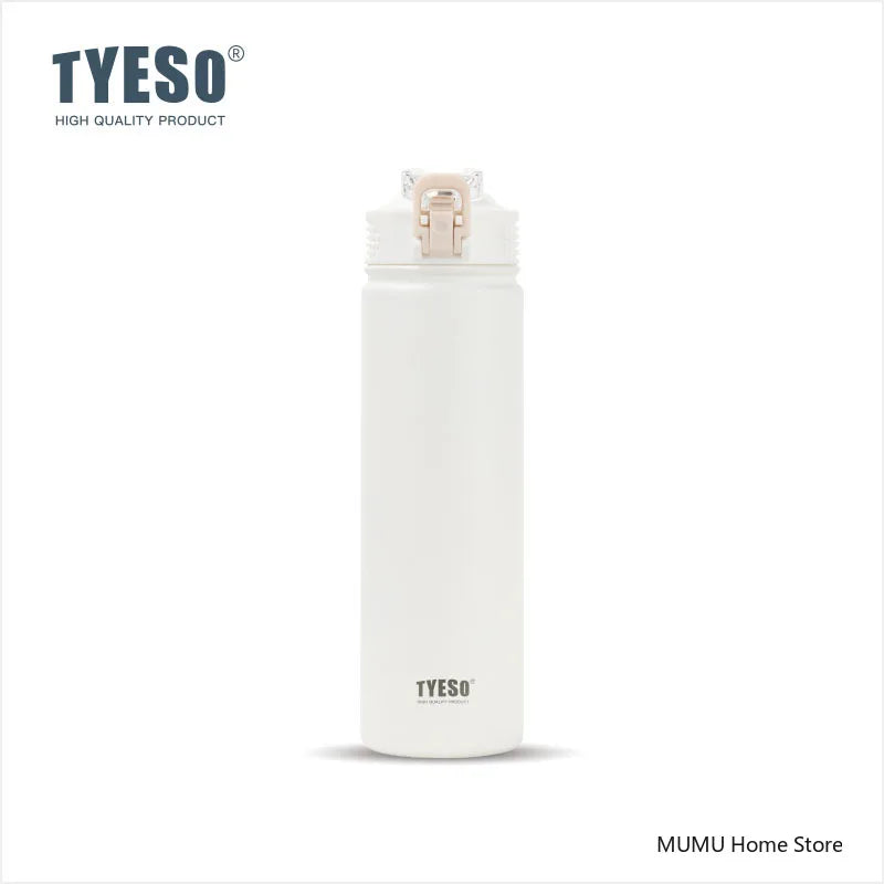 Tyeso 600/750ML Thermos Bottle With Straw Stainless Steel Car Thermal Cup Sports Water Bottles Keeps Cold and Heat Thermal Mug