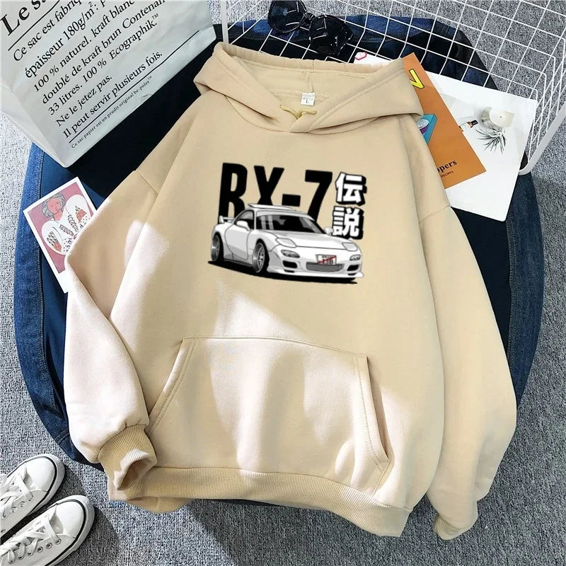 Initial D Hoodie Jdm Vintage Rx7 Fd Drift Japanese Car Print Sweatshirt Harajuku Loose Women's Sportswear Street Pullover Y2KTop