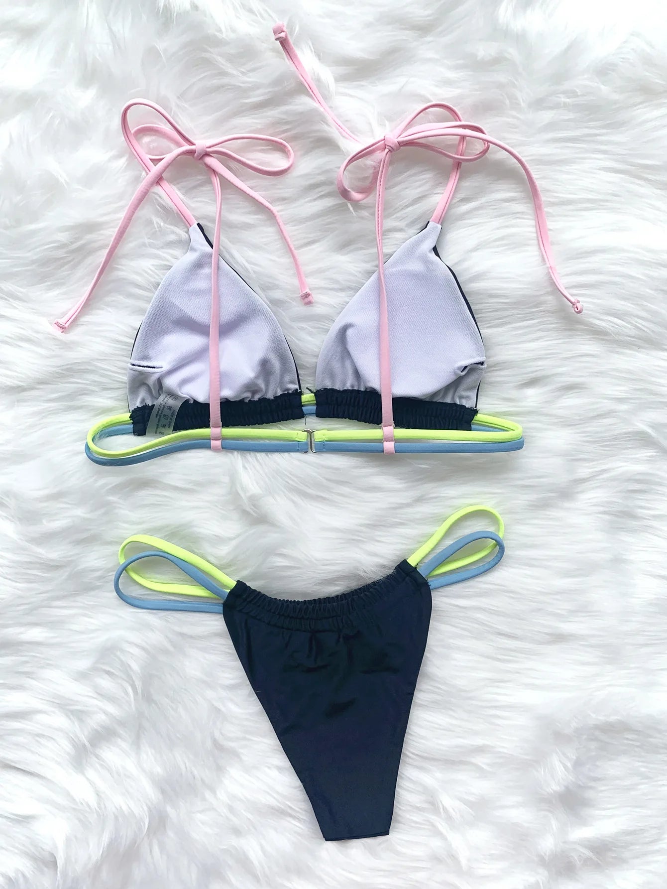 Contrast Color Sexy Micro Bikini Set Women's Swimsuit 2025 Summer Push Up Swimwear Triangle String Biquini Bathing Suit Monokini