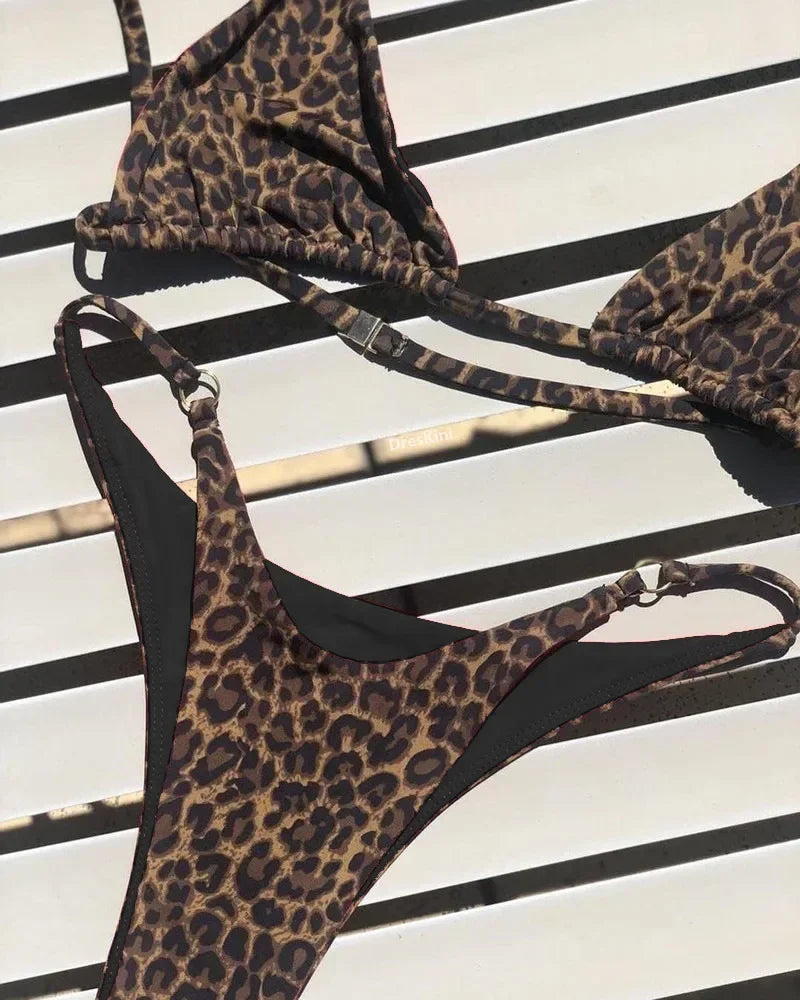 High Cut Micro Bikini Women Leopard Bandage Push Up Swimsuit Sexy Bathing Suit Padded Thong Swimwear Biquini Trajes De Baño 2024