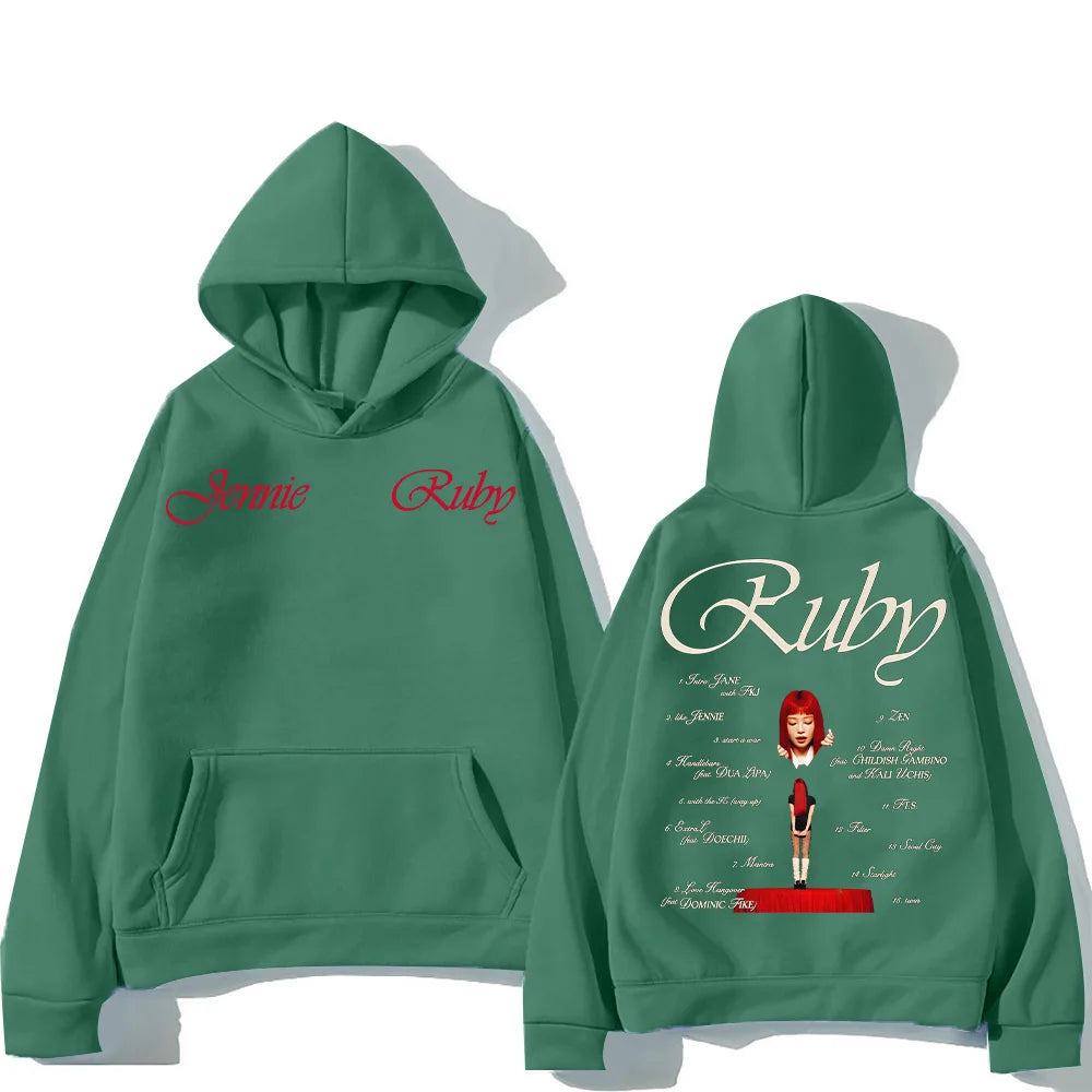 2025 New Jennie Kpop Hoodie Jennie Ruby 1st Album Tracklist Clothes Unisex Design Aesthetic Pullover Jennie Pretty Girl Mantra