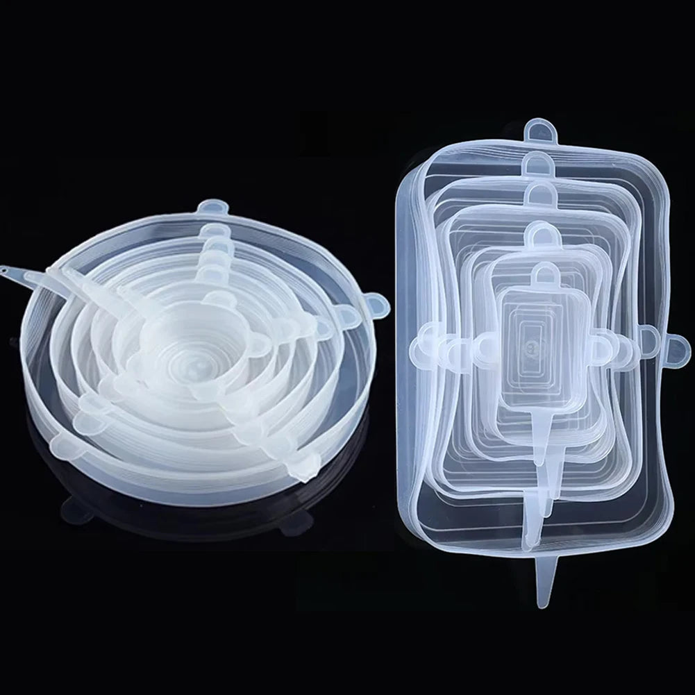 6 Pcs Silicone Cover Stretch Lids for Kitchen Microwave Food Covers Bowl Caps Elastic Silicone Lid Cap Universal Adaptable Lids